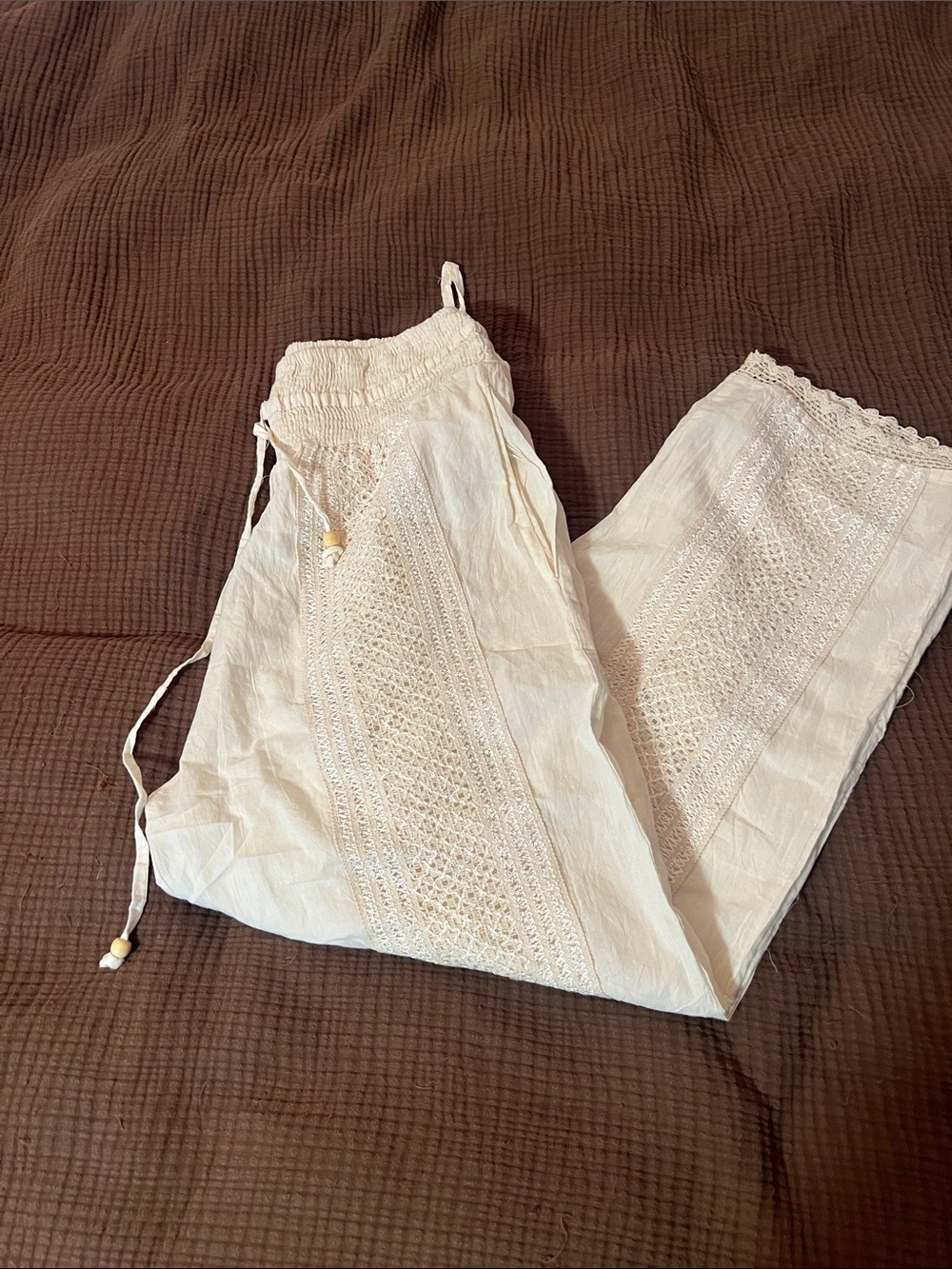 Lightweight Cream Crochet Detail Pants